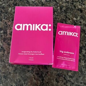amika Hot Pink Invigorating Dry Body Brush with Big Embrace Body Butter Sachet